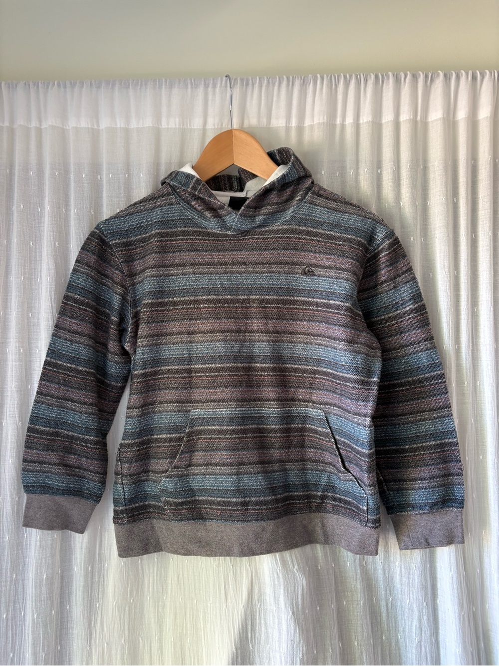 Quiksilver Striped Crewneck Hoodie - Gray & Blue
